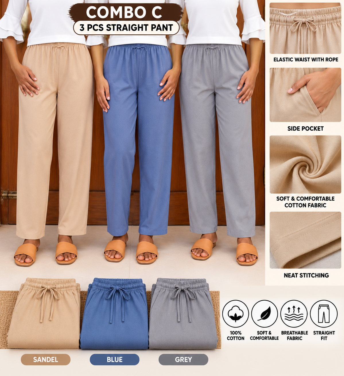 3 PCS STRAIGHT PANT