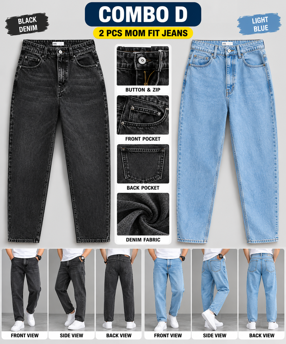 2 PCS  MOM FIT JEANS
