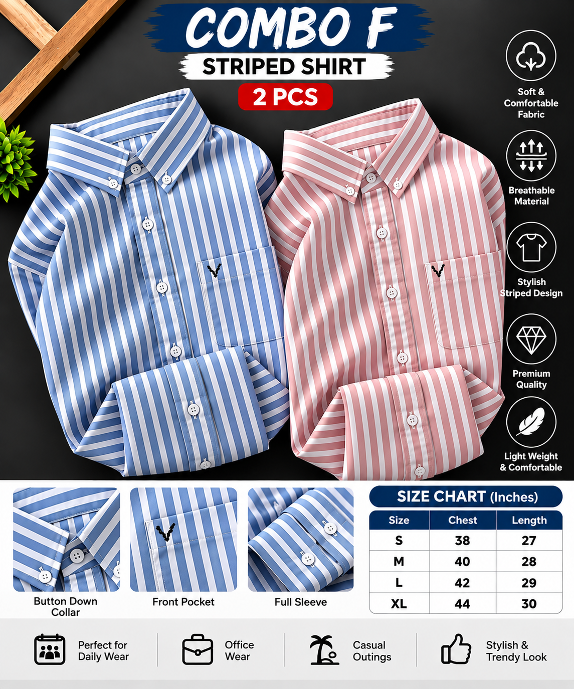 2 Pcs Striped Shirt
