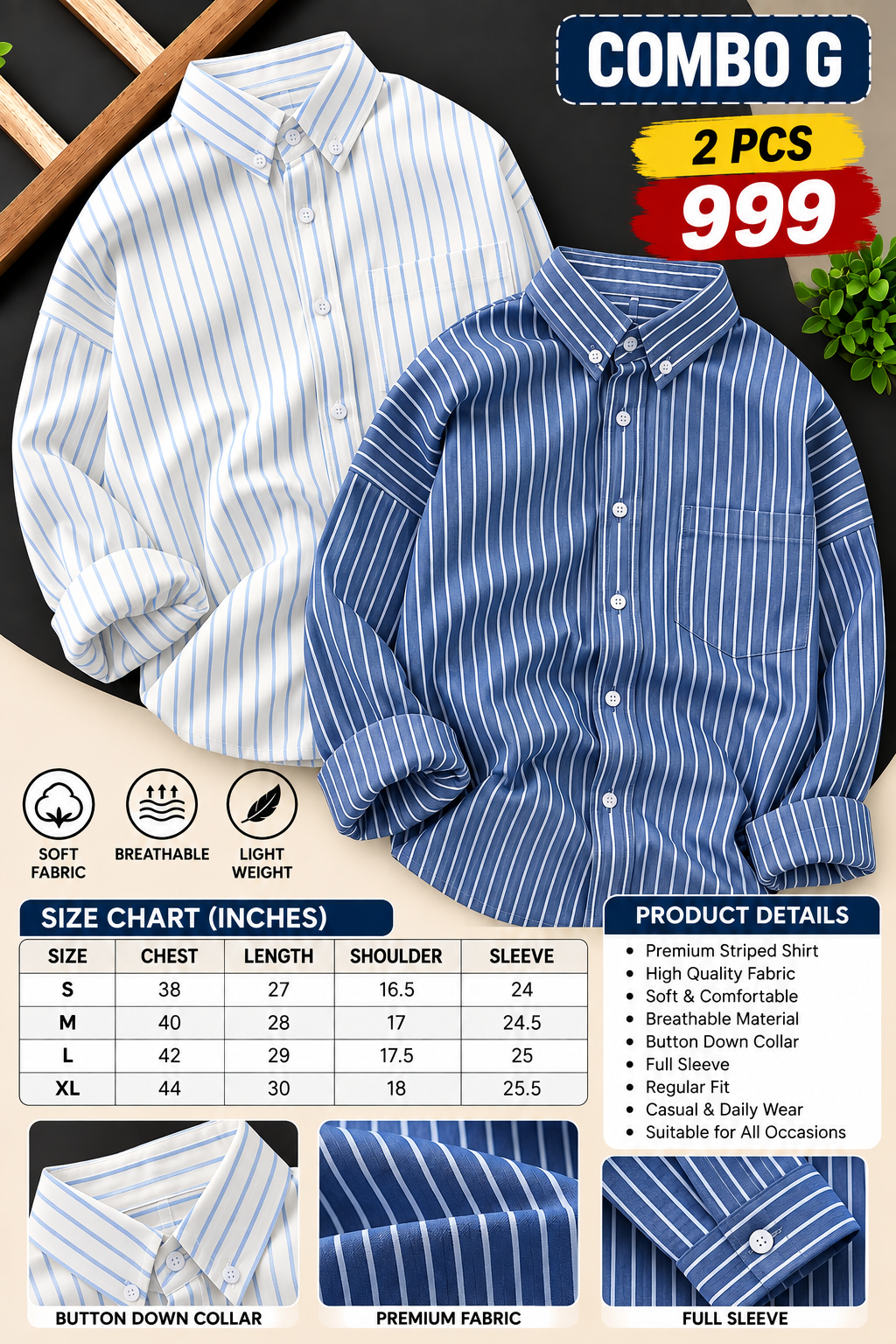 2 Pcs Striped Shirt
