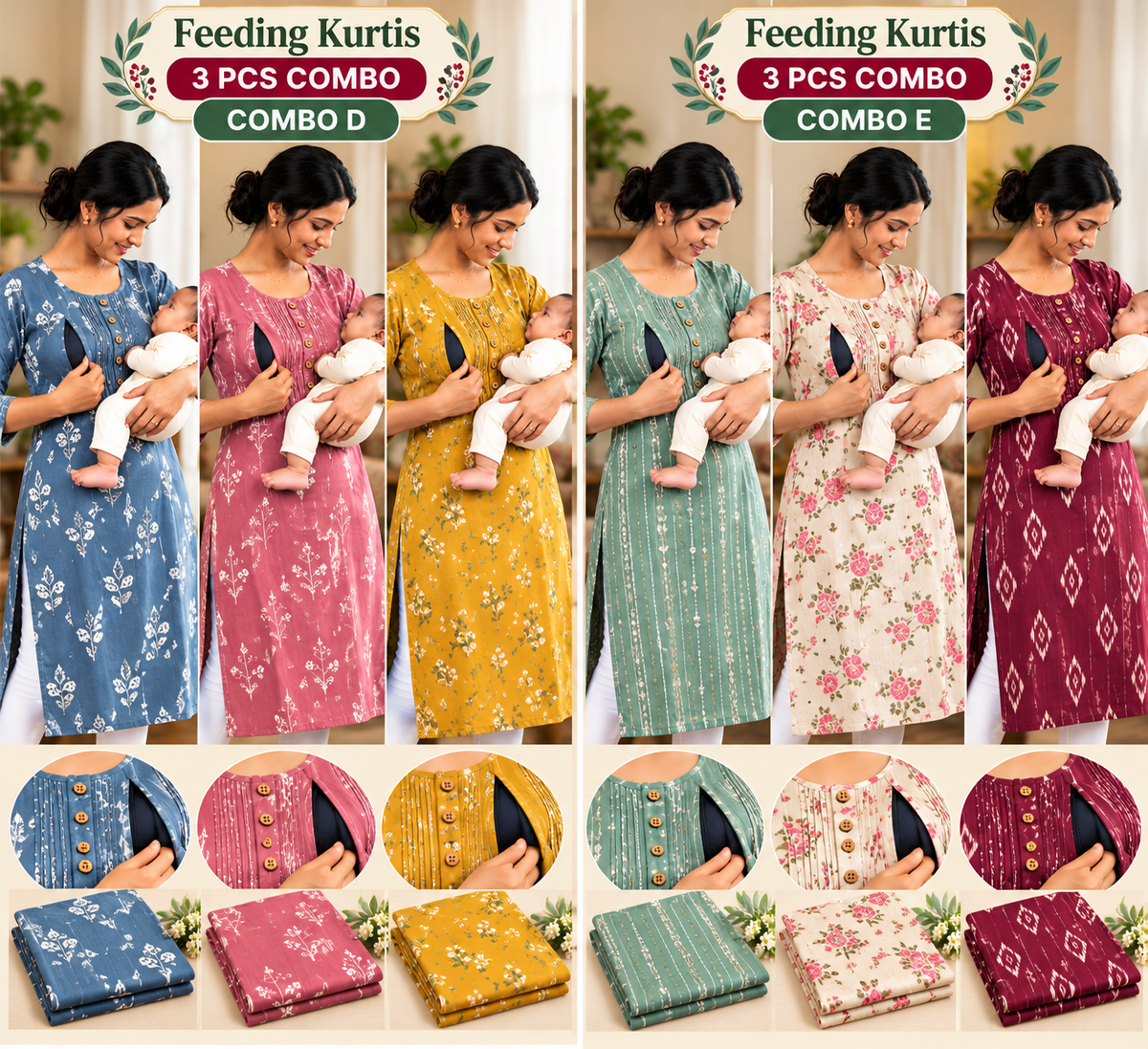 3PCS FEEDING KURTIS