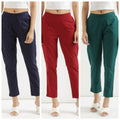 Women Cotton Pant Elasticated Waist Regular Slim Fit Trouser, Pocket Pants for Office School Formal Casual Daily Use