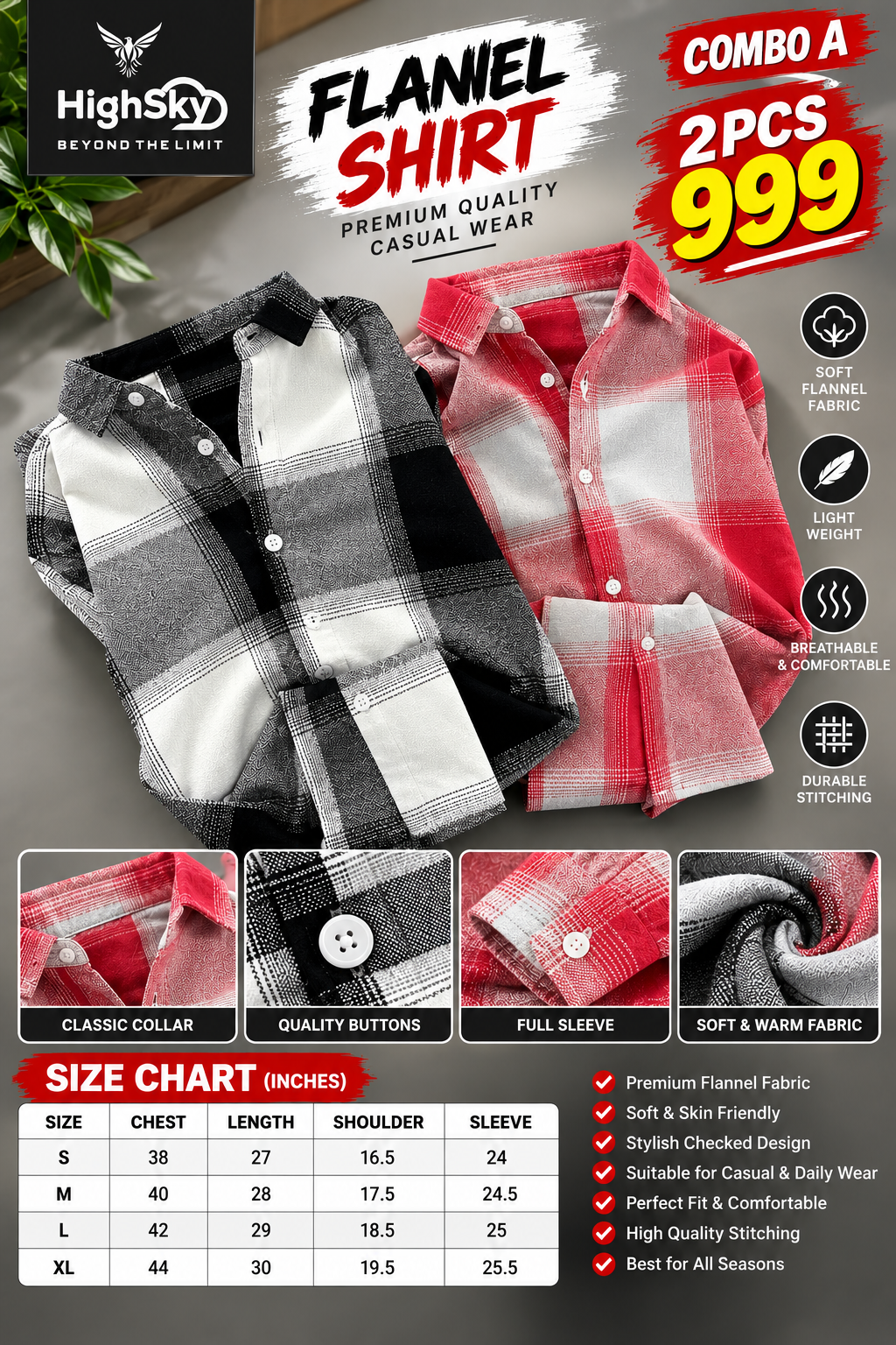 2 PCS HIGHSKY FLANNEL SHIRT