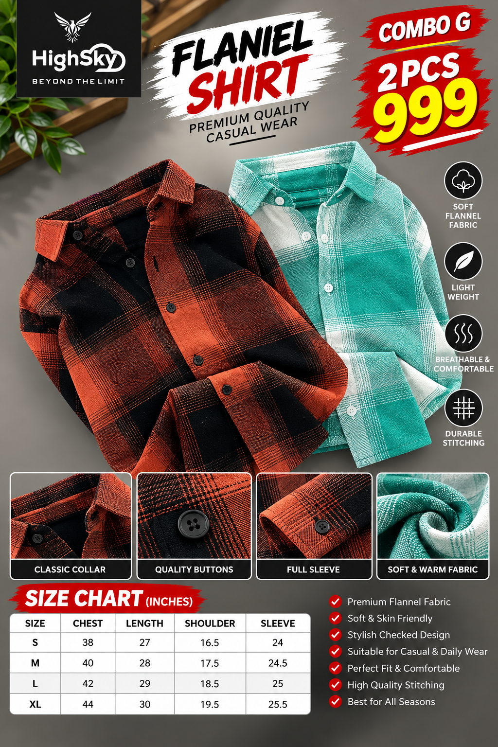 2 PCS HIGHSKY FLANNEL SHIRT