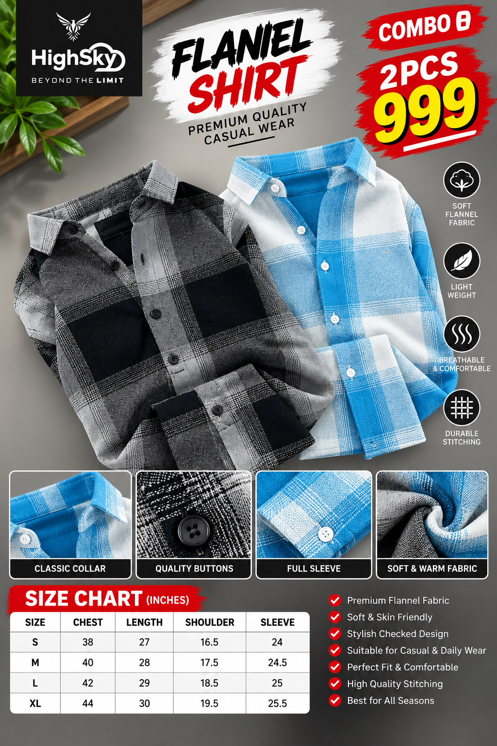 2 PCS HIGHSKY FLANNEL SHIRT