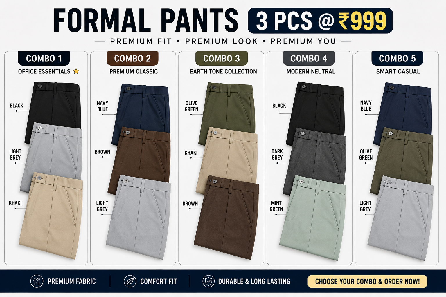 3 Polo Fit Premium Office Pants