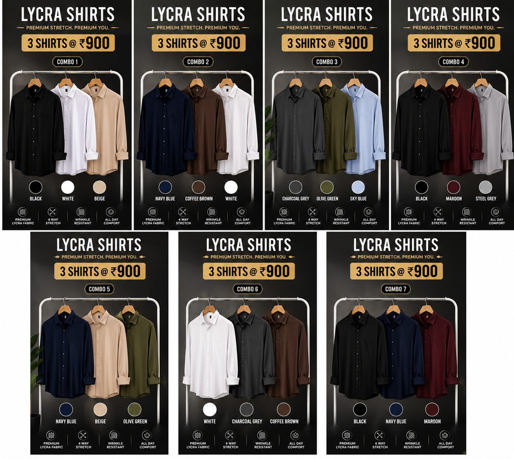 3 Stretchable Shirt Combo Offer