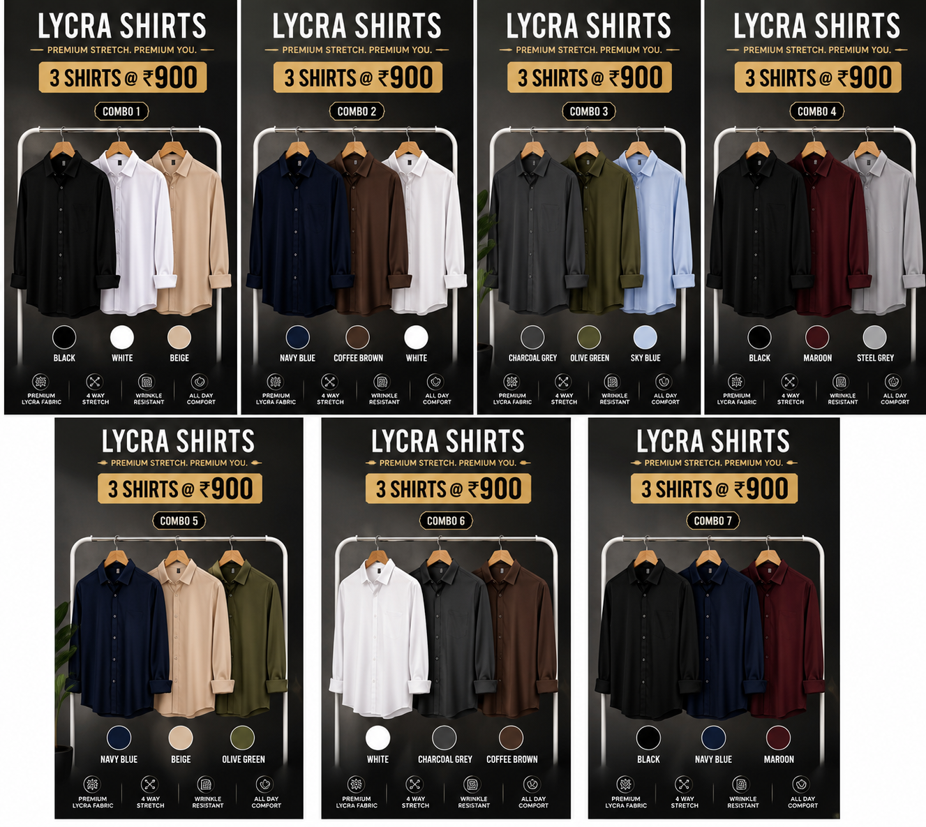 3 Stretchable Shirt Combo Offer