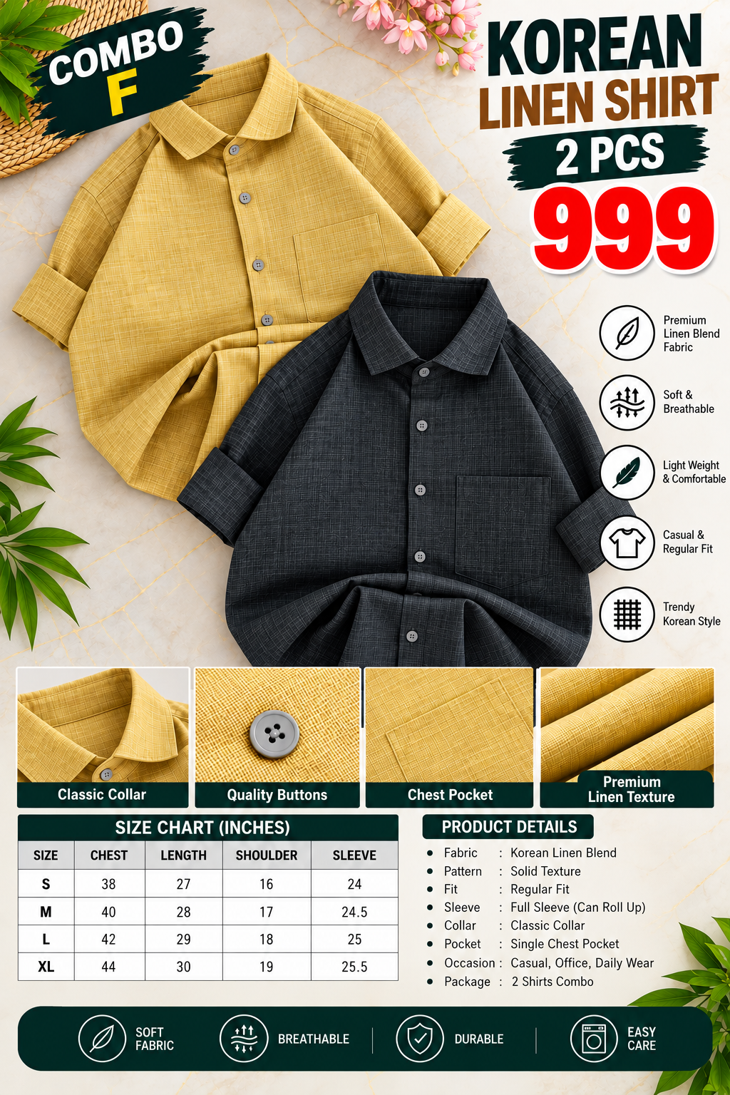 2 PCS KOREAN LINEN SHIRT