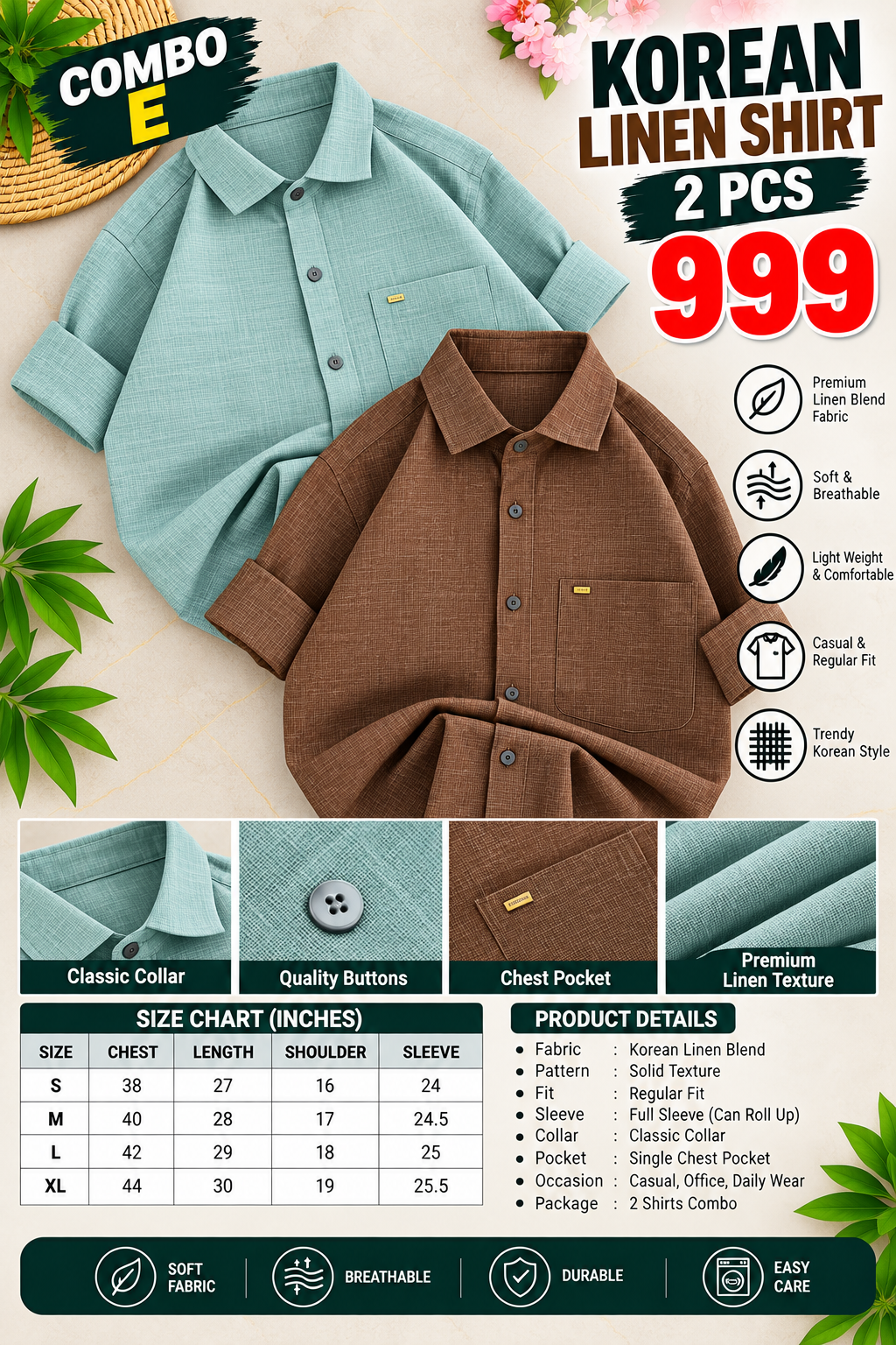 2 PCS KOREAN LINEN SHIRT