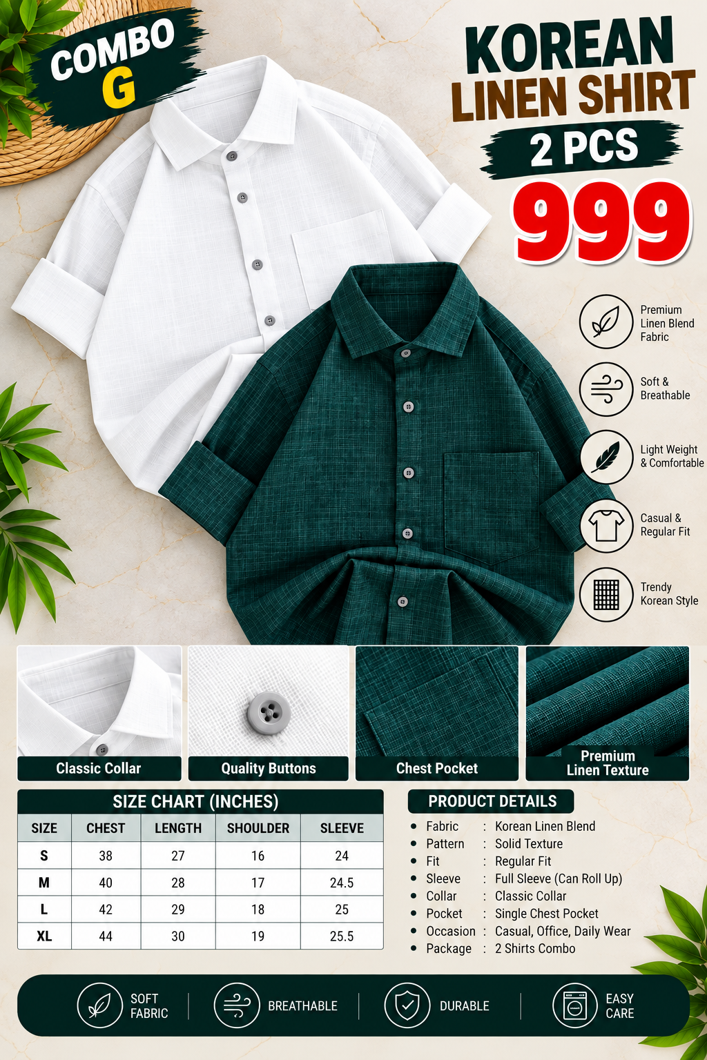2 PCS KOREAN LINEN SHIRT