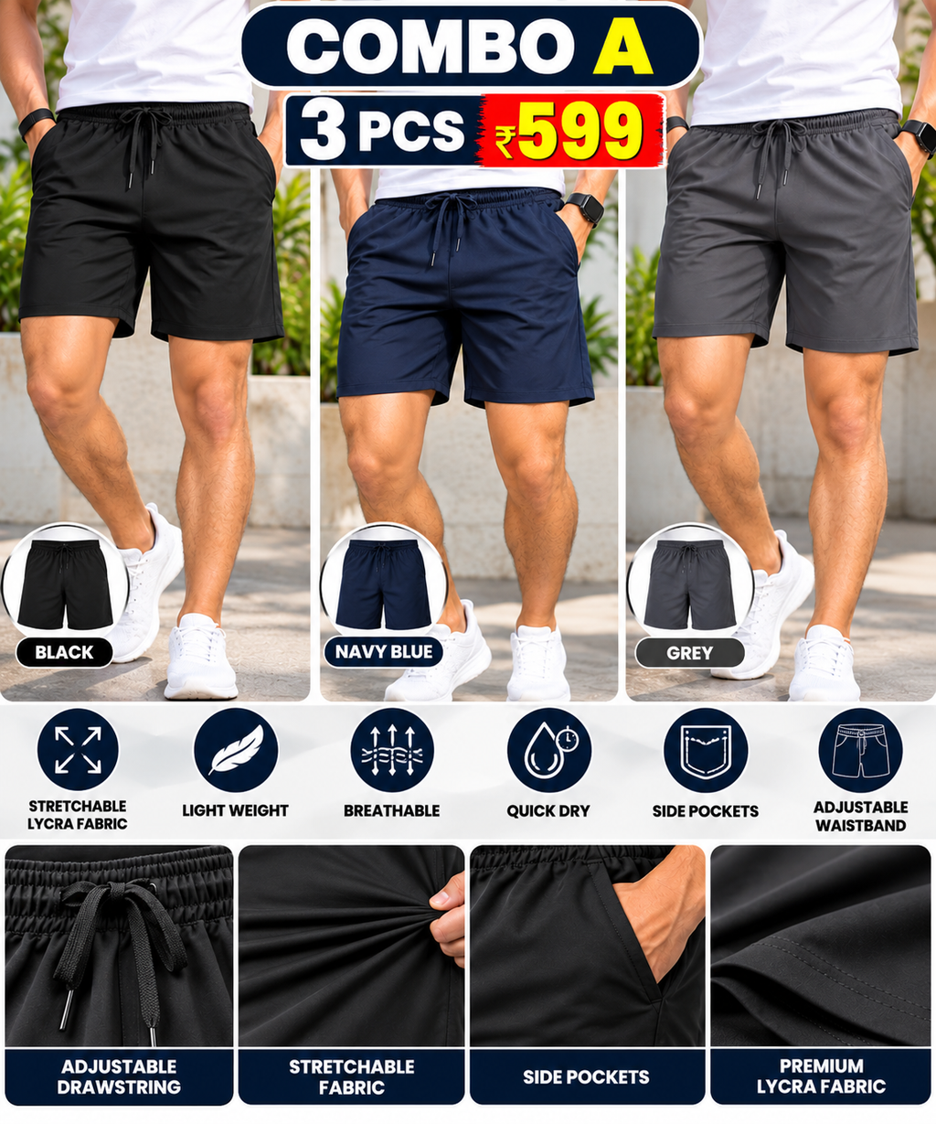 3 PCS LYCRA SHORTS