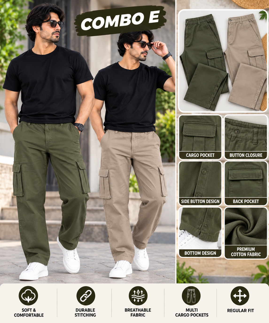 2 PCS  COTTON CARGO PANT