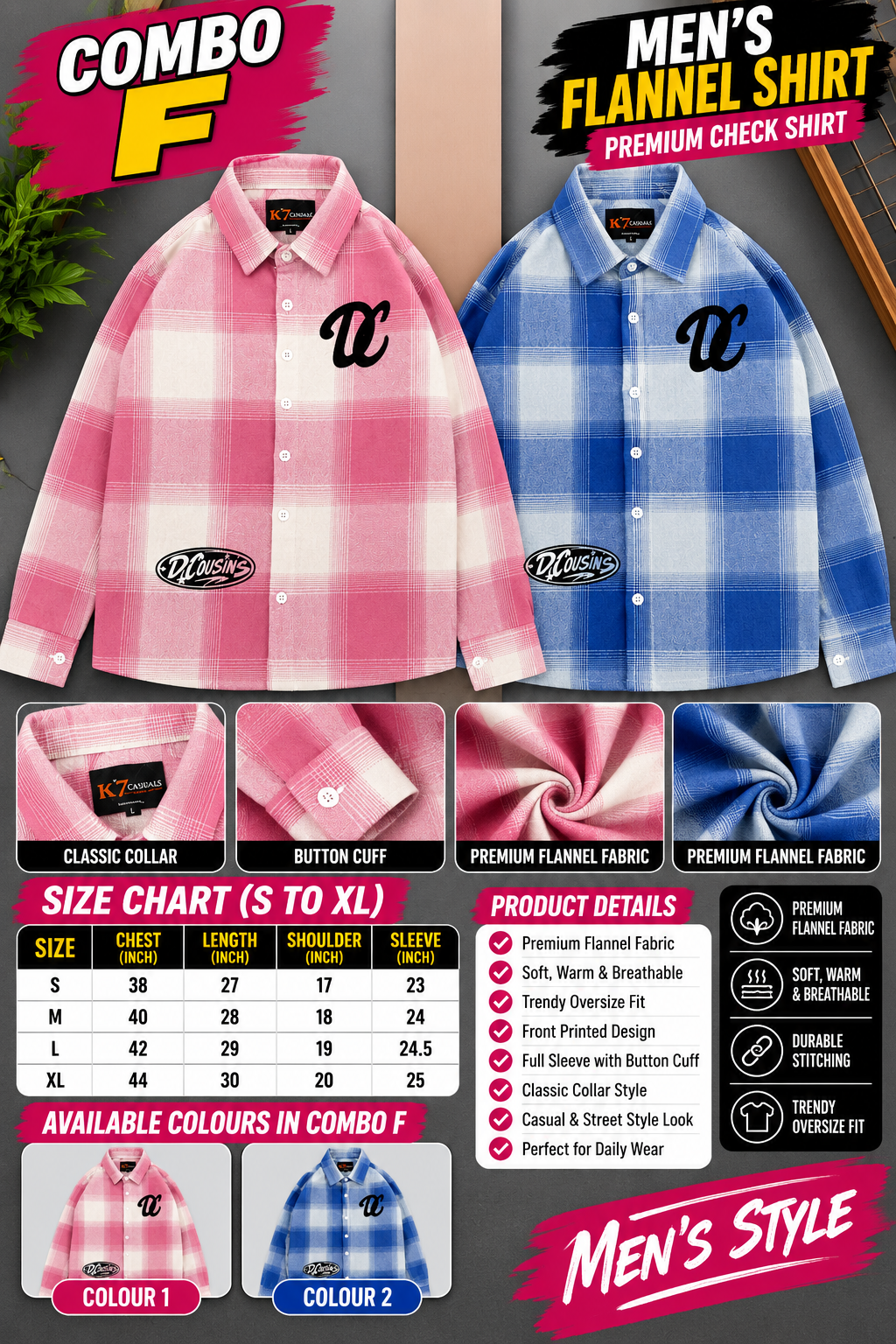 2 Pcs Printed Flannel Shirt