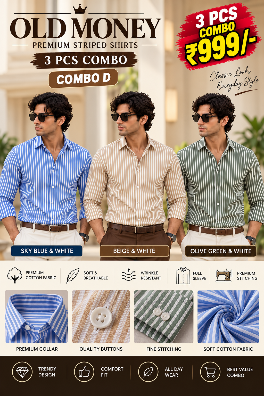 3 PCS OLD MONEY SHIRT