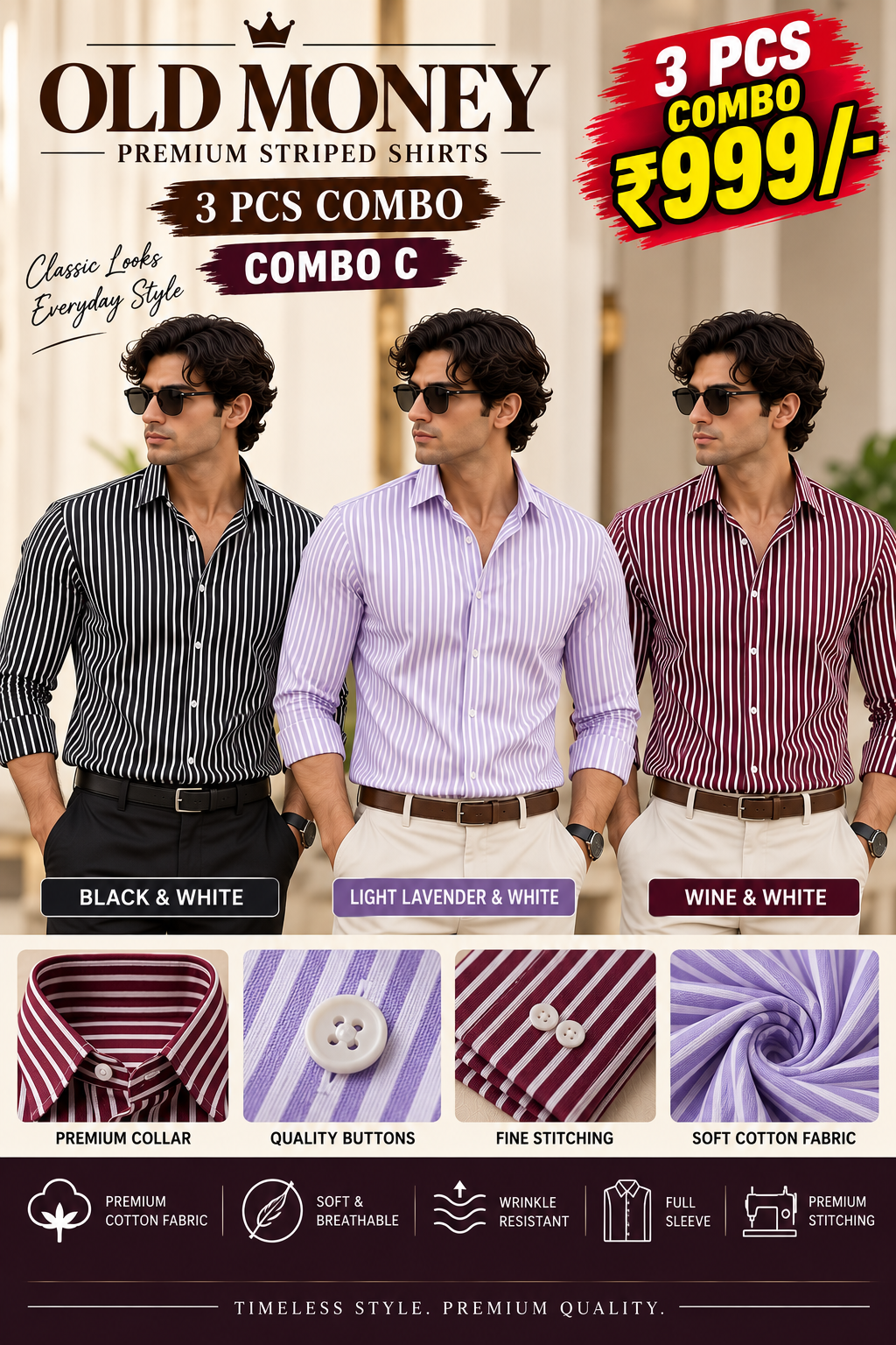 3 PCS OLD MONEY SHIRT