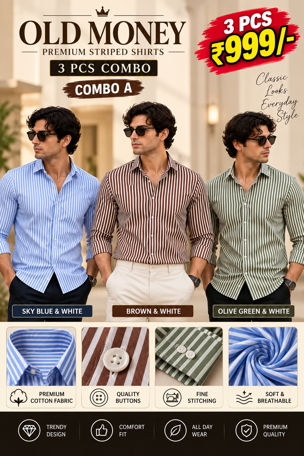 3 PCS OLD MONEY SHIRT