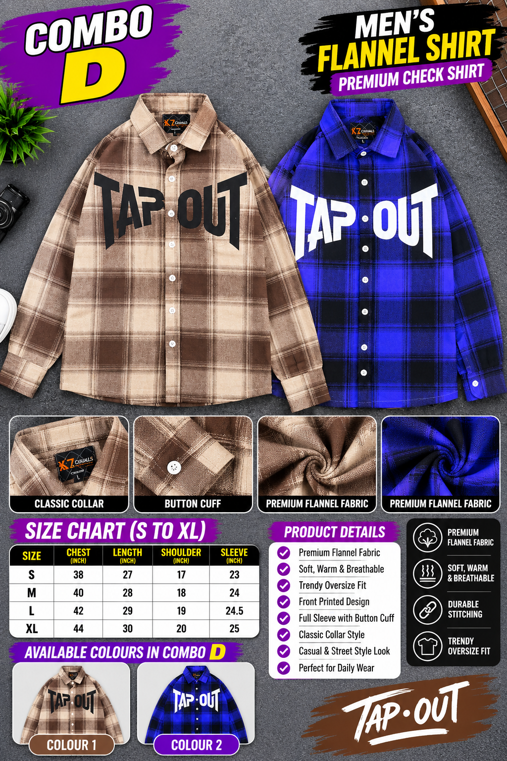2 Pcs Printed Flannel Shirt