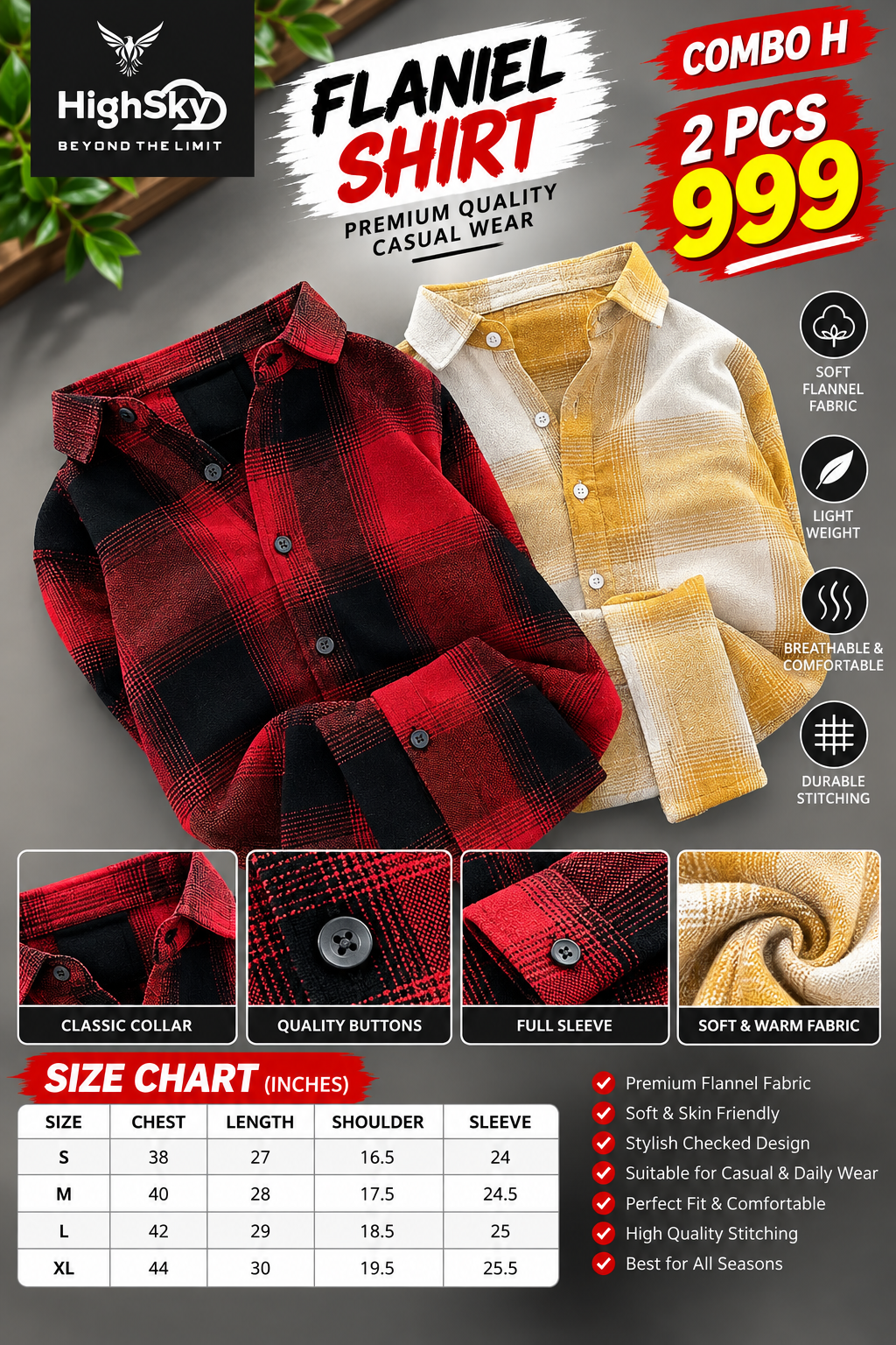 2 PCS HIGHSKY FLANNEL SHIRT