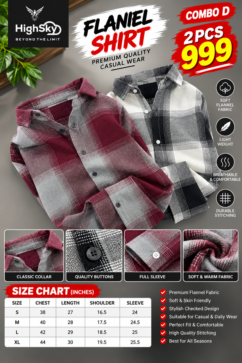 2 PCS HIGHSKY FLANNEL SHIRT