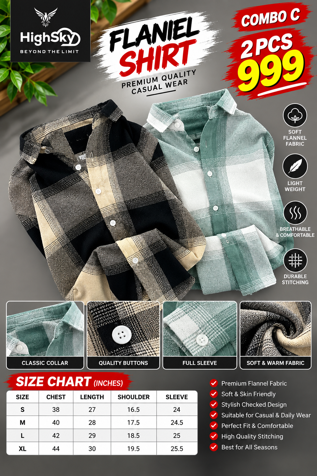 2 PCS HIGHSKY FLANNEL SHIRT
