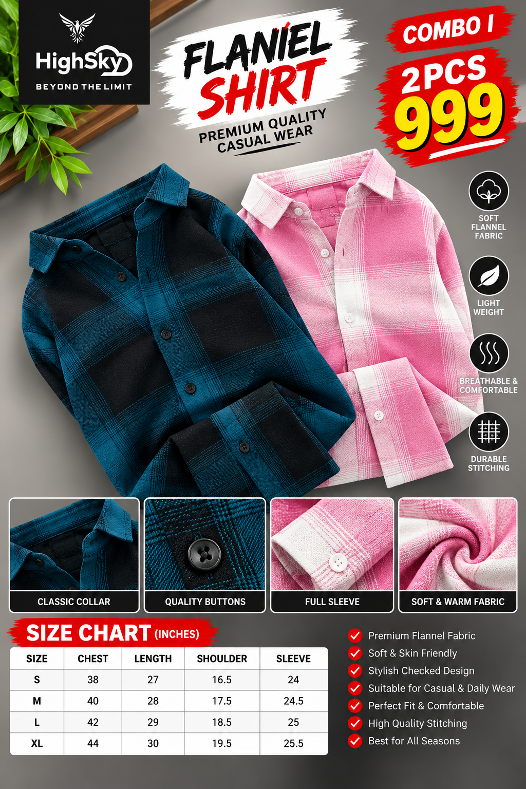 2 PCS HIGHSKY FLANNEL SHIRT