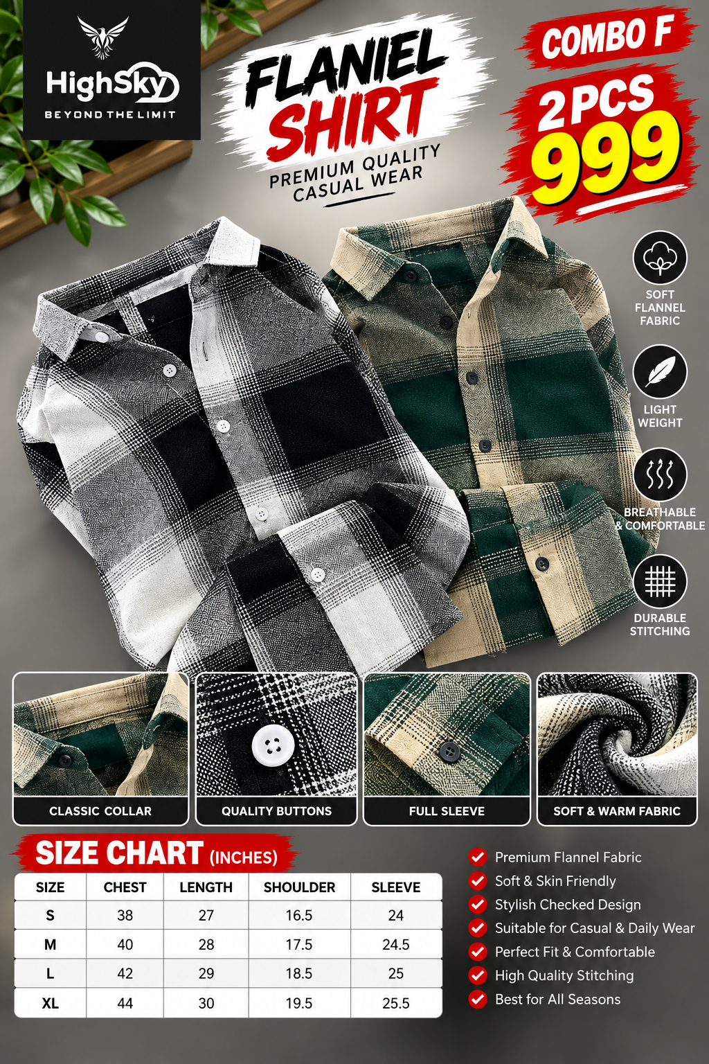 2 PCS HIGHSKY FLANNEL SHIRT