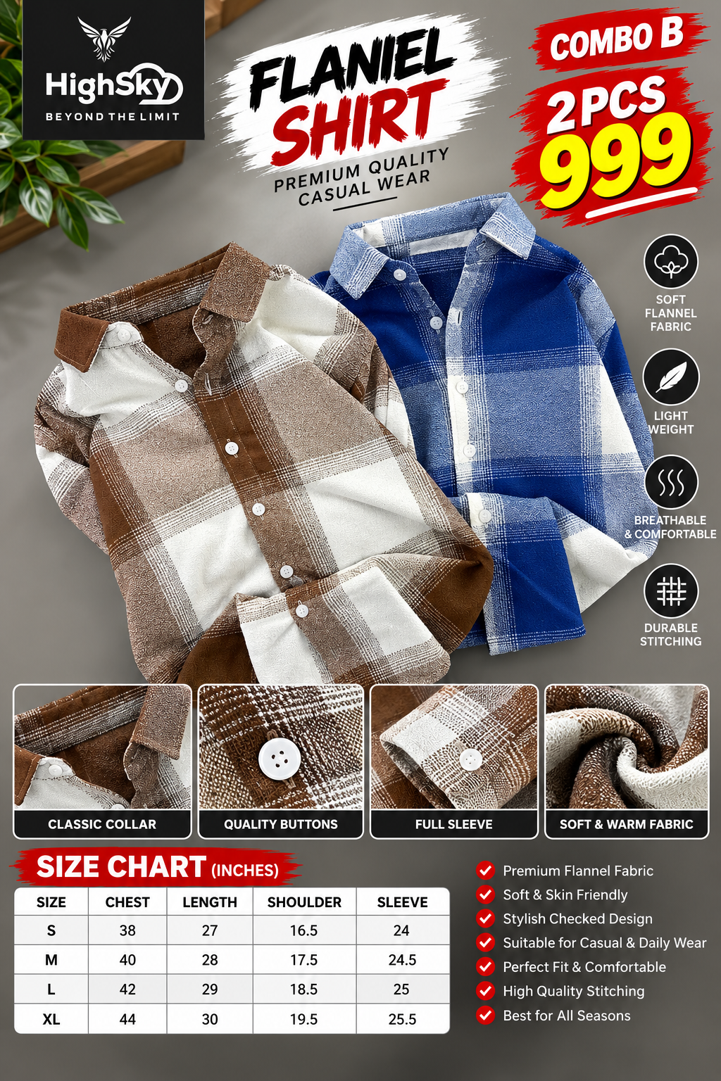 2 PCS HIGHSKY FLANNEL SHIRT