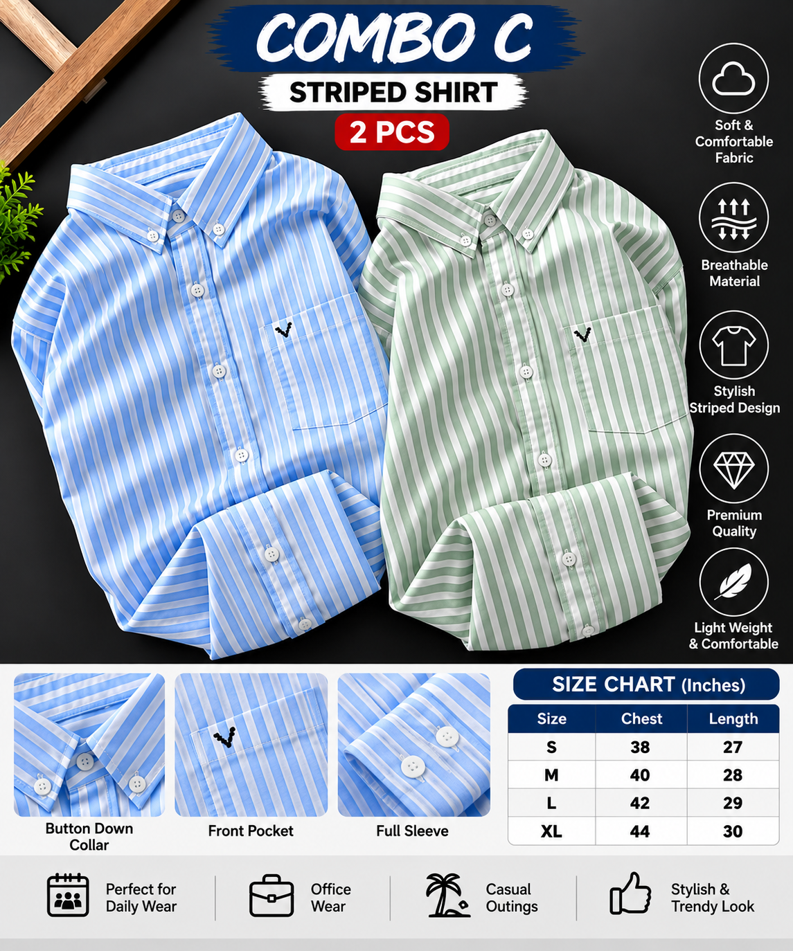 2 Pcs Striped Shirt
