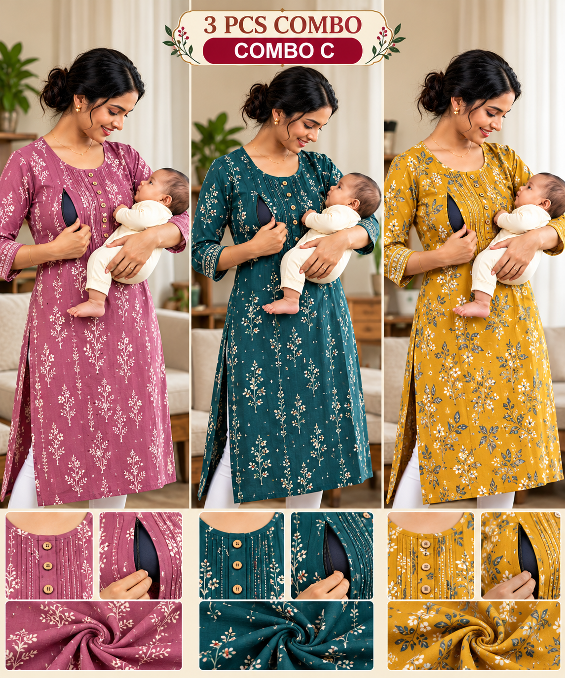 3PCS FEEDING KURTIS