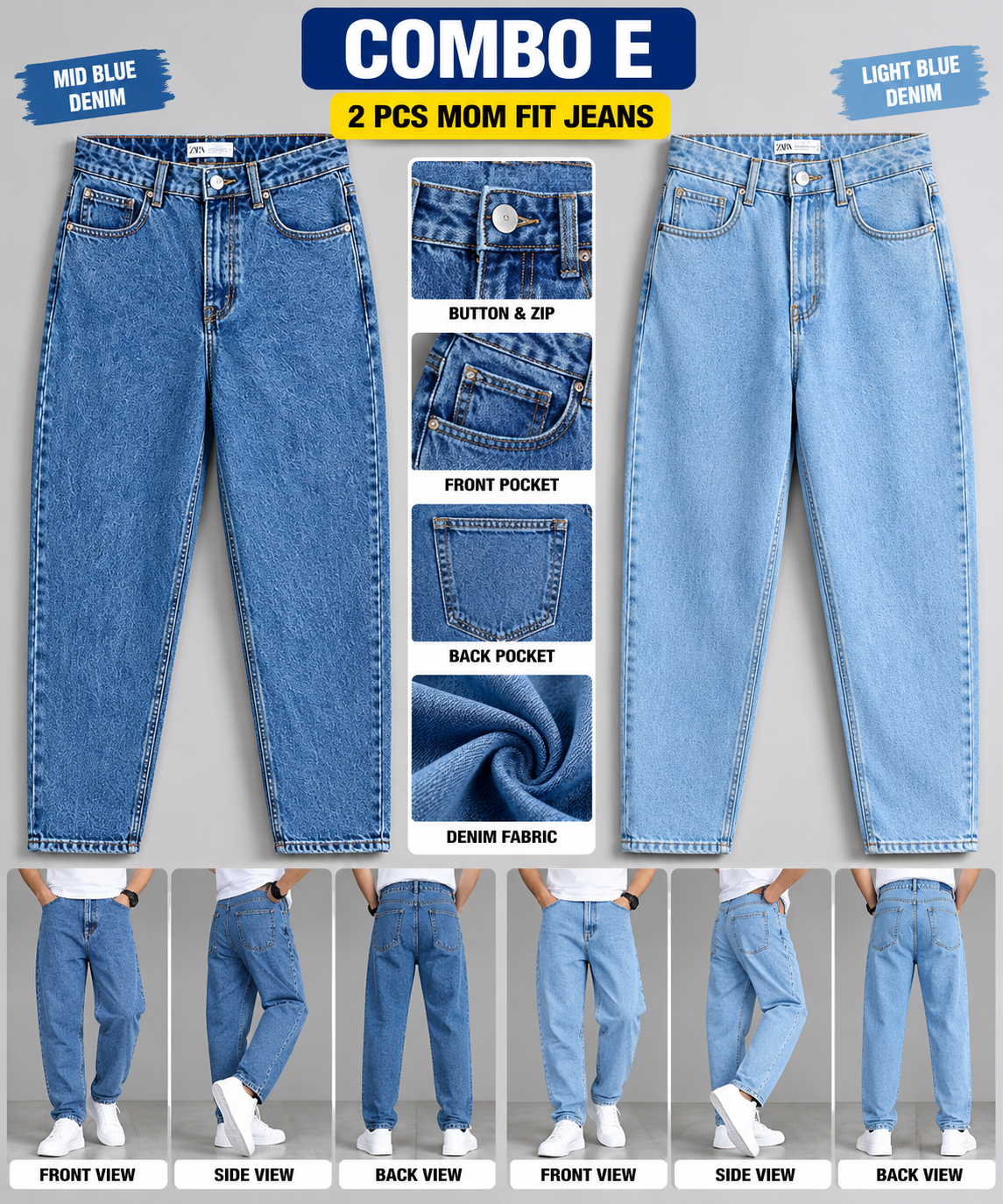 2 PCS  MOM FIT JEANS