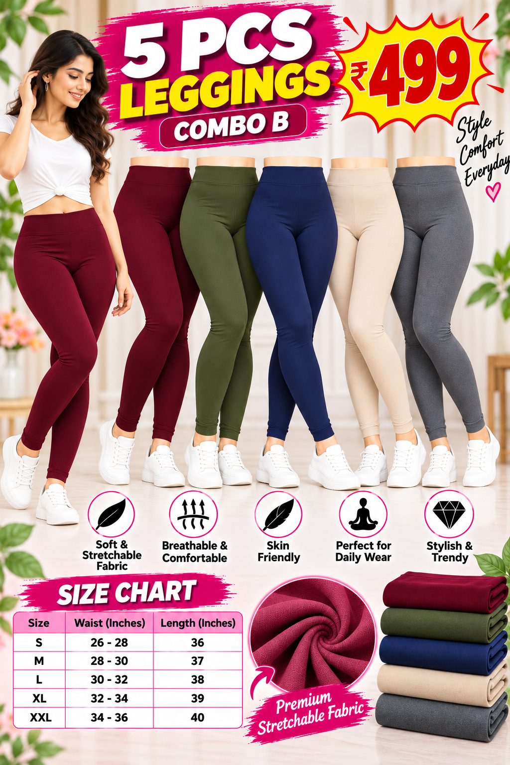 5 Pcs Leggings Combo
