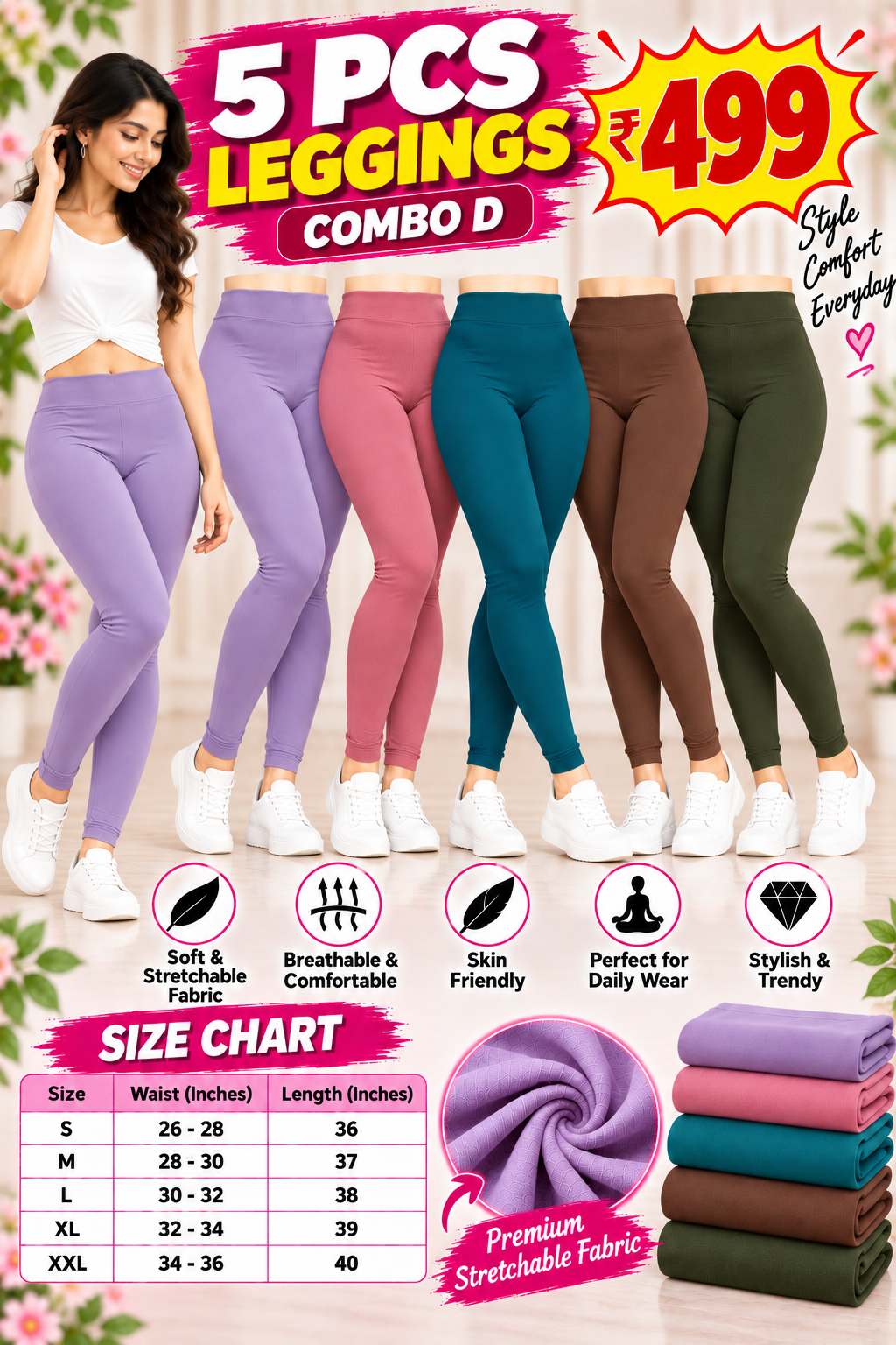 5 Pcs Leggings Combo