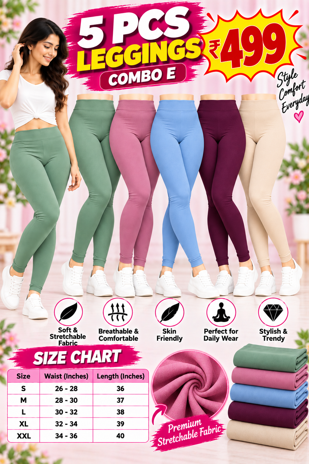 5 Pcs Leggings Combo