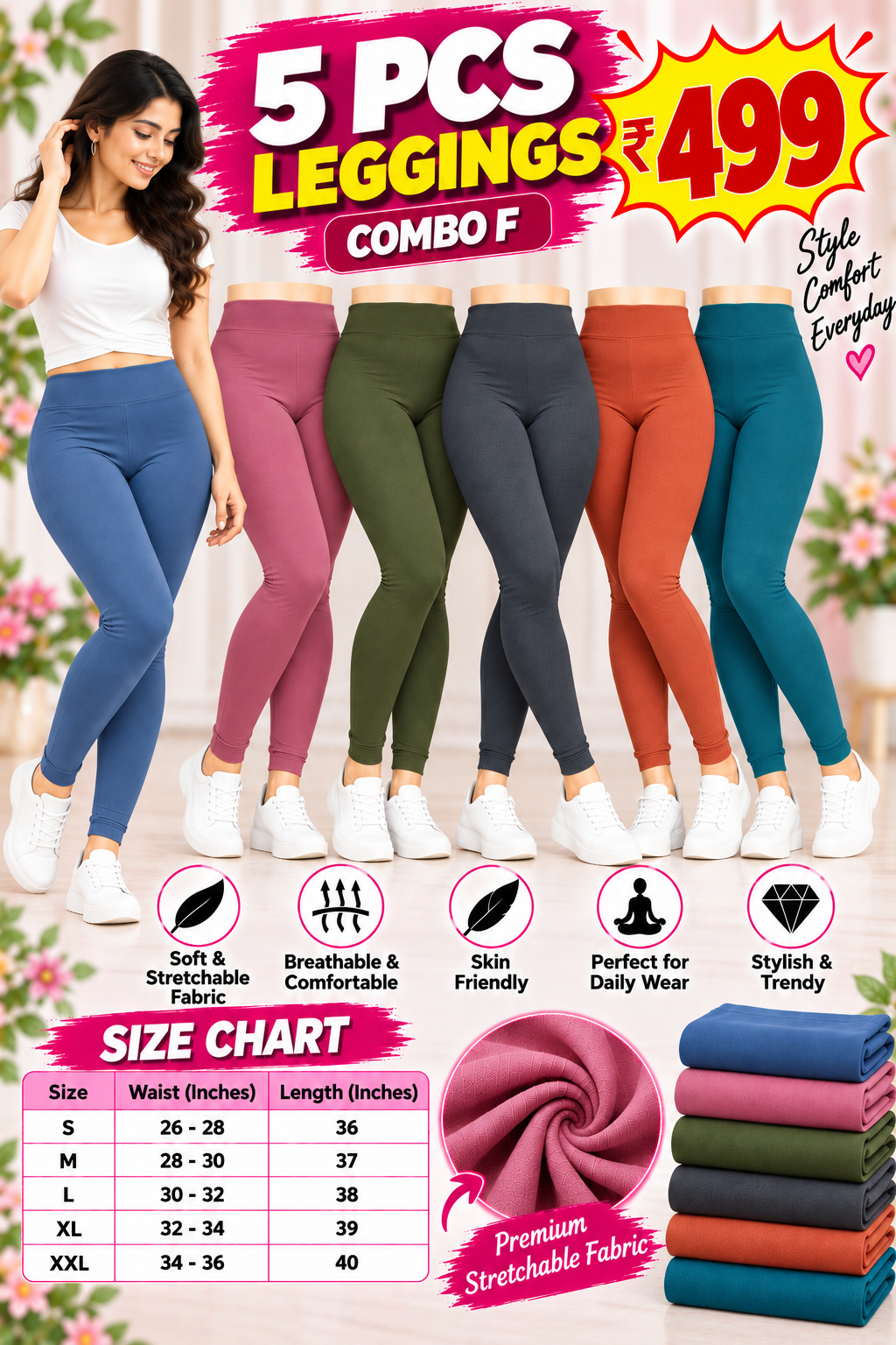 5 Pcs Leggings Combo