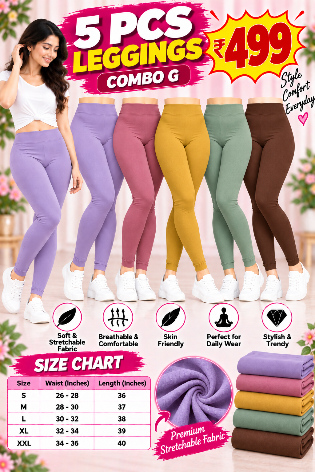 5 Pcs Leggings Combo