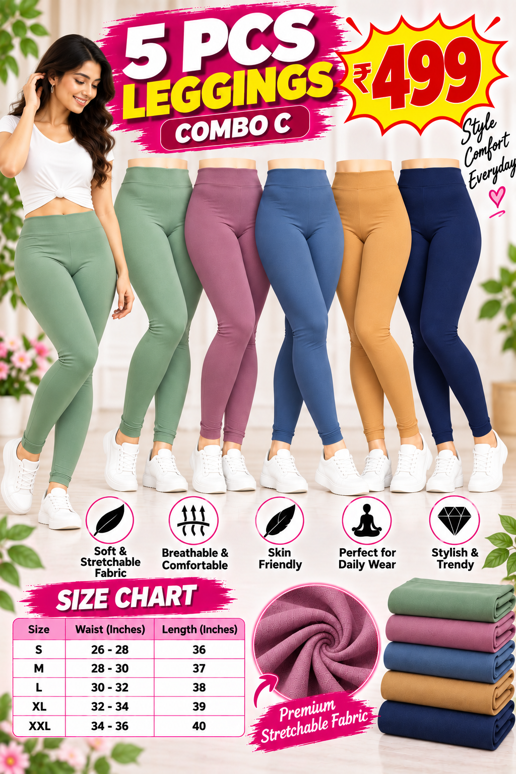5 Pcs Leggings Combo