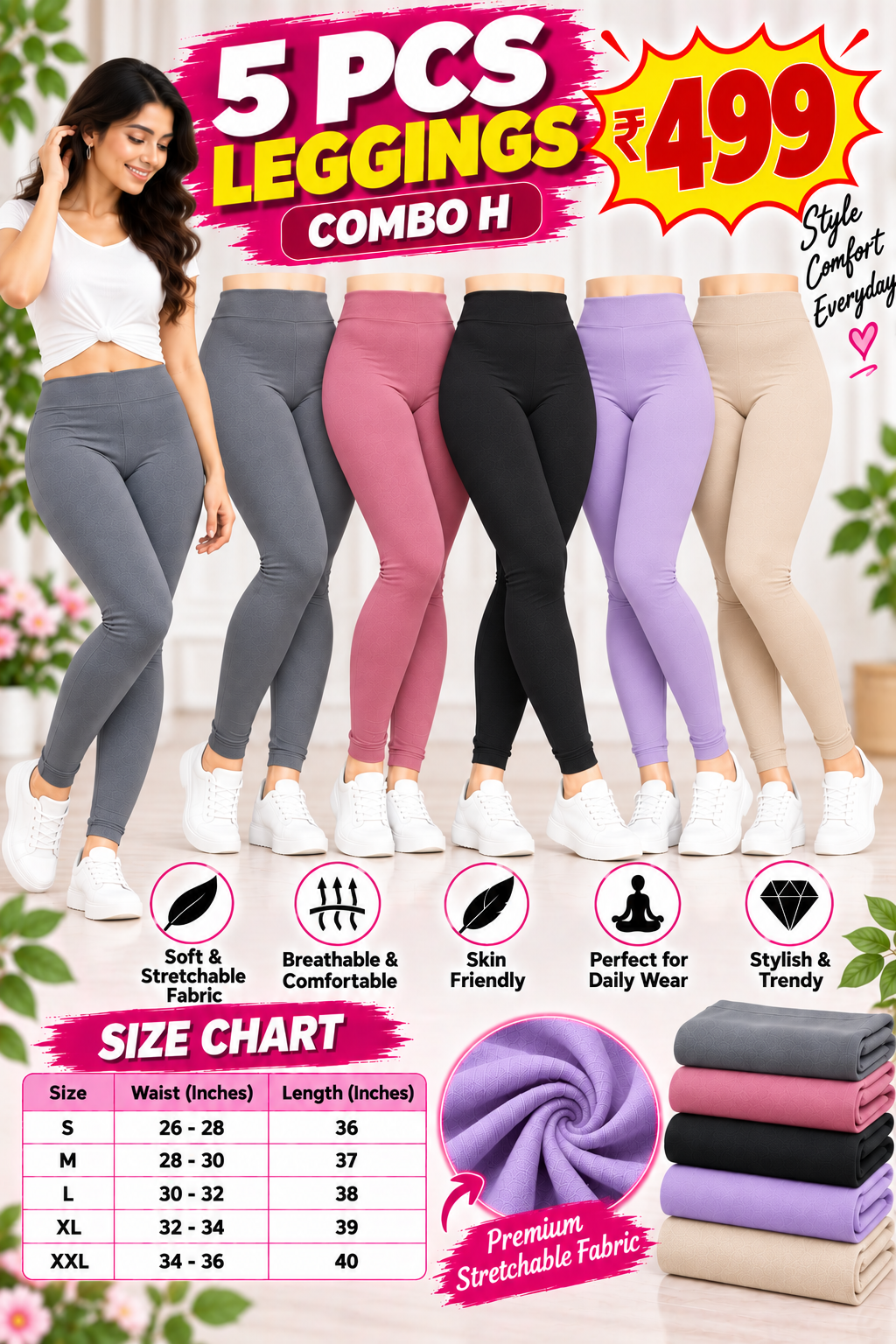 5 Pcs Leggings Combo