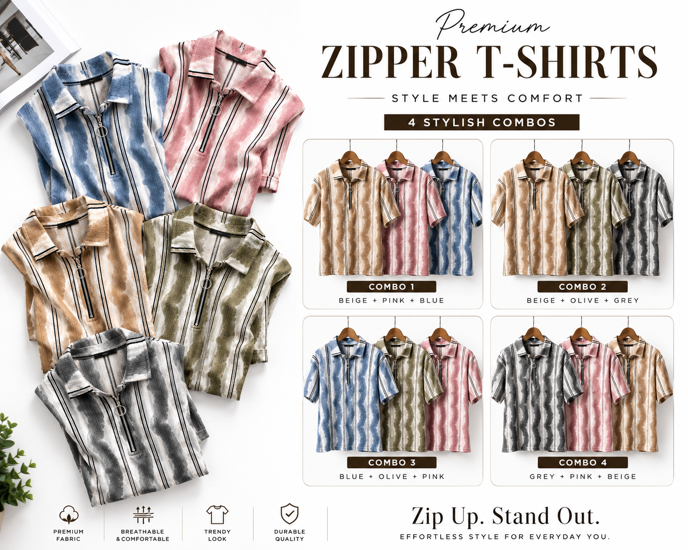 Zipper t- shirt 3 pcs